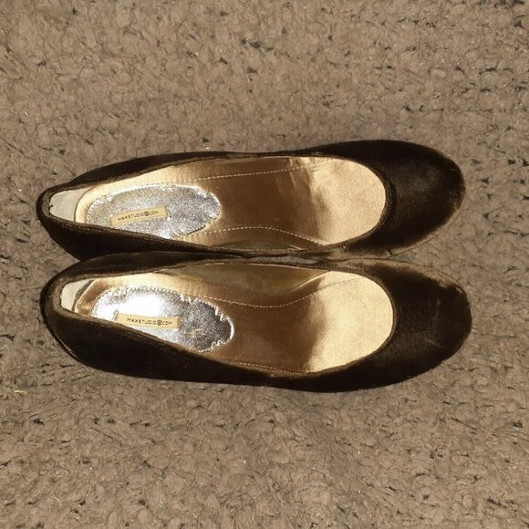 MAX STUDIO-Troy-Olive/Brown Velvet Round Toe Pumps-Filagree Heel-Sz 10-Near Mint - Picture 7 of 7